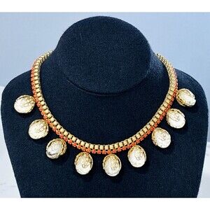 Vintage Hobe Necklace Book Chain Glass Drop Filigree Cap Gold Tone 18"